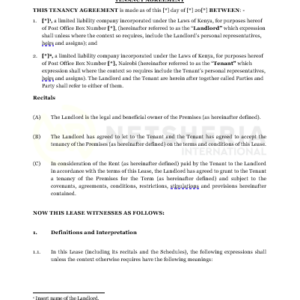 1 year Tenancy Agreement for office stall space between Companies | Netsheria International legal documents in Kenya