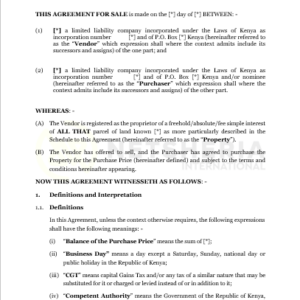 Agreement for Sale of freehold Land companies Pro-Purchase | Netsheria International legal documents in Kenya