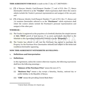 Agreement for sale of freehold Land Individual Pro-vendor cash purchase Vendor signing by way of POA | Netsheria International legal documents in Kenya