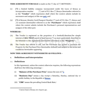 Agreement for Sale of freehold Land where the Vendor is a company and the purchaser is an Individual Pro-vendor cash purchase | Netsheria International commercial legal documents in Kenya