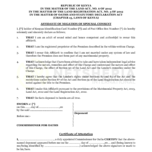 Affidavit of Negation of Spousal Consent to Charge | Netsheria property legal documents