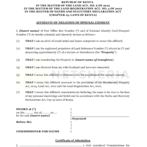 Affidavit of Negation of Spousal Consent to Transfer- Divorcee | Netsheria property legal documents