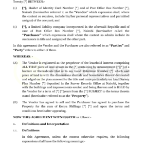 Agreement for Sale of Property developed between an individual and a company individual as seller | Netsheria International legal documents in Kenya