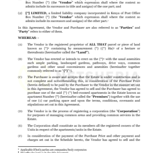 Agreement for Sale of an Off Plan Apartment to either an individual or company | Netsheria legal services online in Kenya