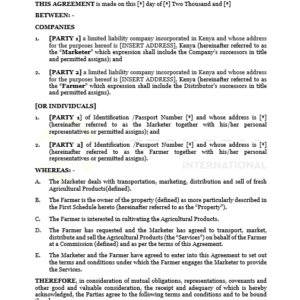 Agricultural Products Marketing Agreement | Netsheria Business operations legal documents online in kenya