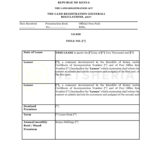 Commercial Lease Short term between two Companies Pro lessee | Netsheria International legal documents in Kenya