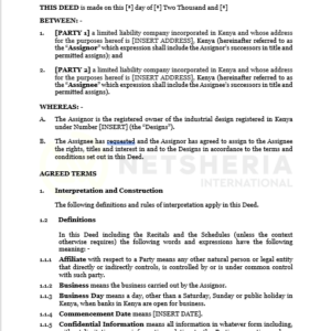 Deed of Assignment of Industrial Designs (Applicable in case of affiliated parties) | Netsheria Intellectual Property Legal documents online