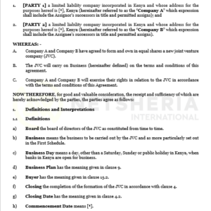 Join venture agreement | Professional Employer Organization Service Agreement | Netsheria Legal Documents in Kenya