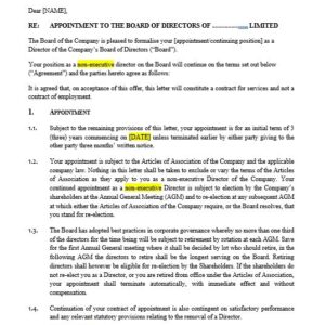 Non-Executive Director Letter of Appointment | Netsheria Board documents online