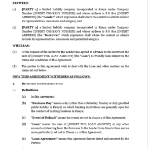 Loan Agreement Company to Company No Security No Guarantor | Netsheria loan agreement documents online